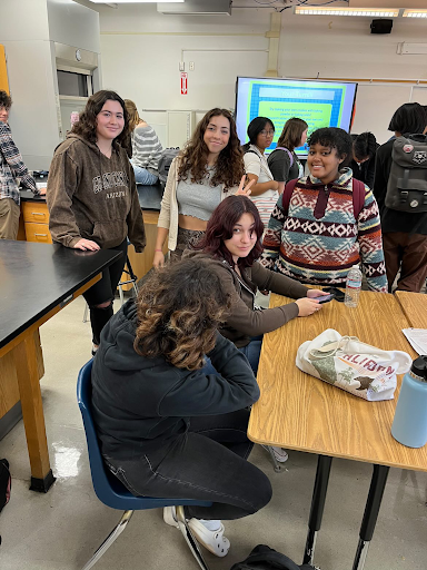 Michelle Faucett, Sophia Gogue, Lia Nichols and Betty Desta sharing recipes during their second meeting for Culinary Club