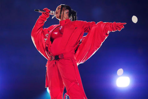 Rhianna revealing her baby bump while singing during the Superbowl halftime show.