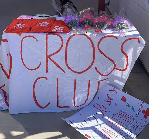 Red cross club fundraiser stands used to sell flowers, from last year