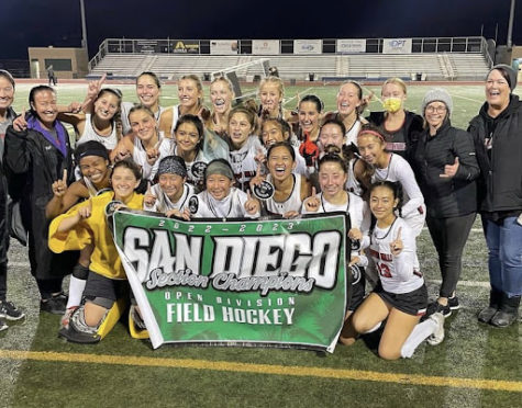 Girls varsity field hockey team after winning their CIF finals game