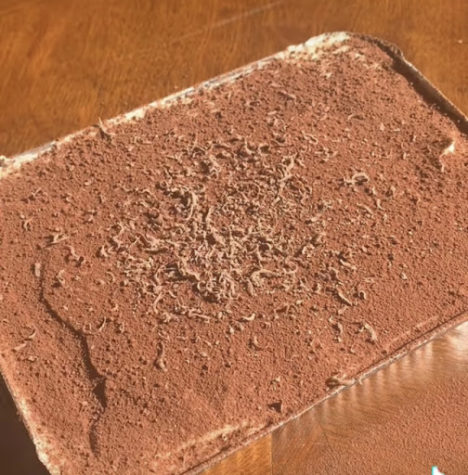 Close-up of a finished tiramisu