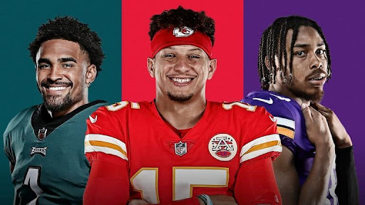 Top 3 NFL Players currently, left to right, Jalen Hurts, Patrick Mahomes, Justin Jefferson. 