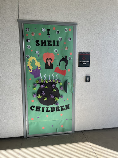 Students from Ms. Rodriguezs classroom decorated the door with her as the focal point.