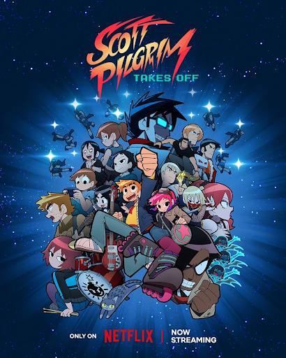 The cast of characters in the poster for Scott Pilgrim Takes Off
