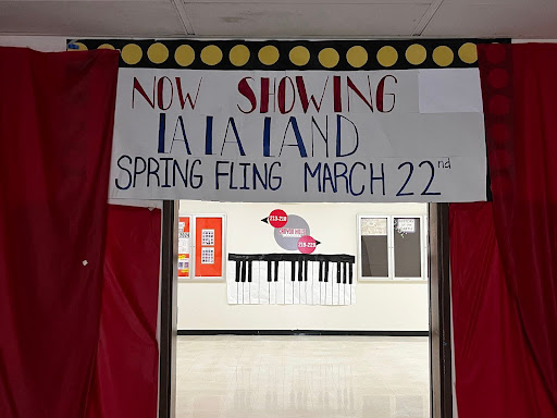 Canyon Hills ASB team works together to decorate the campus in preparation for the upcoming La La Land themed Spring Fling. (Milla Sgambelluri)