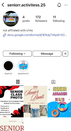 Image of CHHS c/o 2025 Instagram Page where all activities are announced